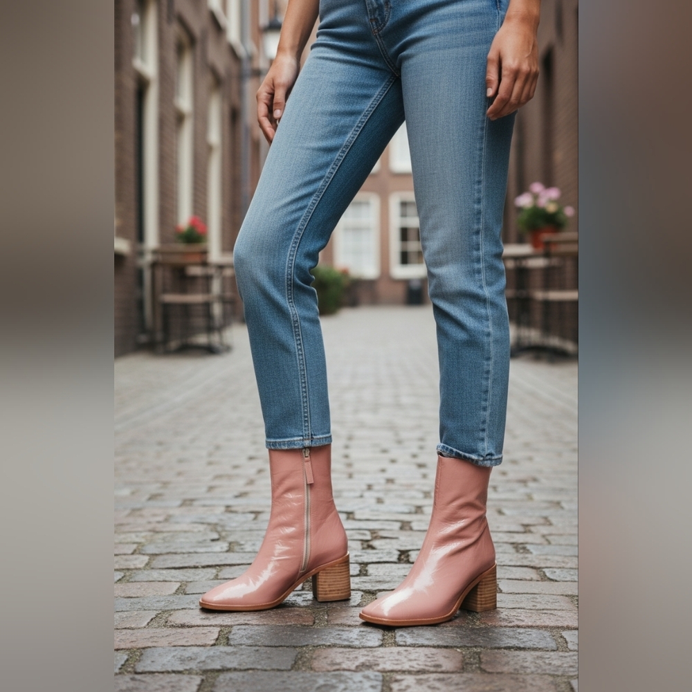 INTENTIONALLY BLANK Contour Rose Pink Leather Ankle Boots Size 7 - Picture 2 of 5